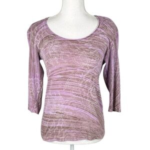 Glima Y2K 90's Floral Lavender & Brown Grunge Casual 3/4 Sleeve Top Size Medium
